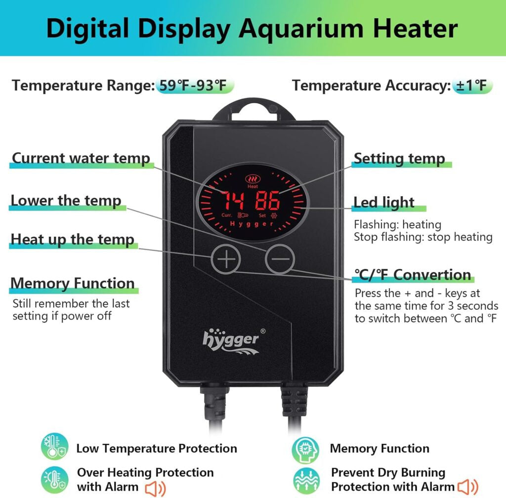 Hygger Quartz Submersible Water Heater - 800W