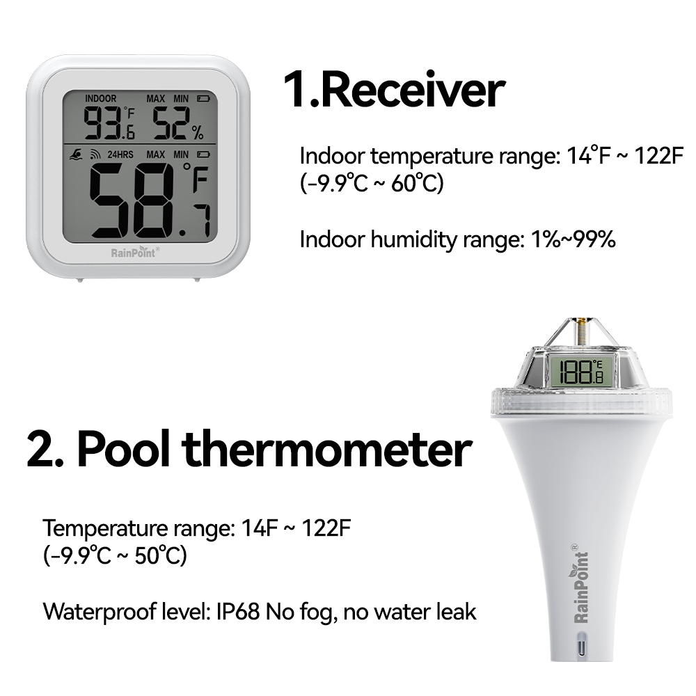 RainPoint Wireless Smart Pool & Fish Pond Thermometer & Display Screen