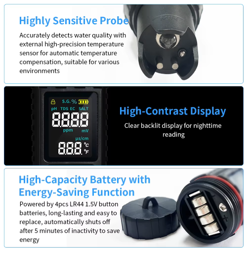 7-in-1 Digital Water Quality Test Meter (EC, TDS, pH, Salinity, S.G., ORP & Temperature)
