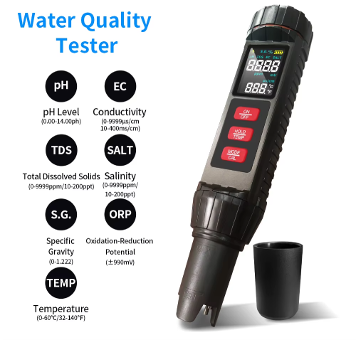 7-in-1 water quality tests (EC, TDS, pH, Salinity, S.G., ORP & Temperature)