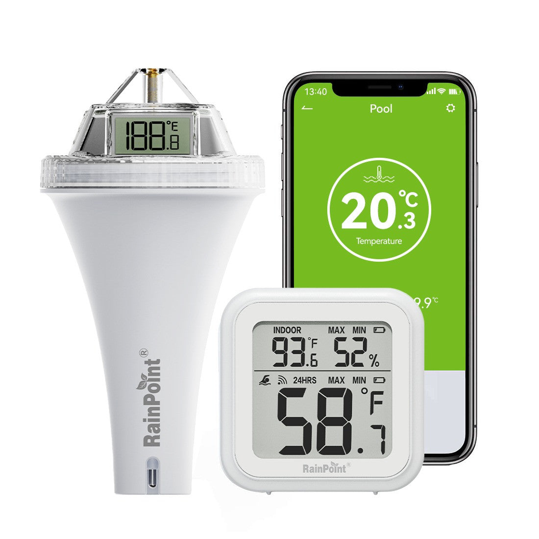 RainPoint Wireless Smart Pool & Fish Pond Thermometer & Display Screen