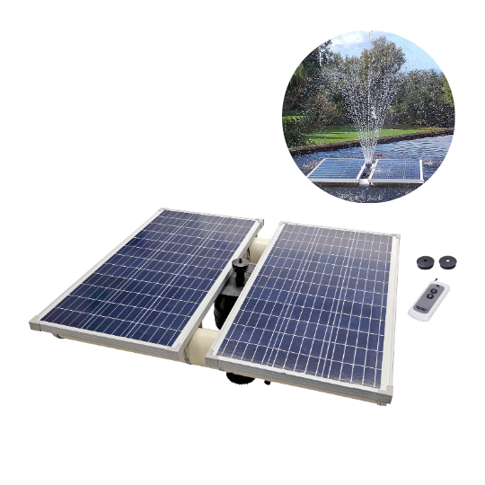 Floating solar fountain running on a large pond