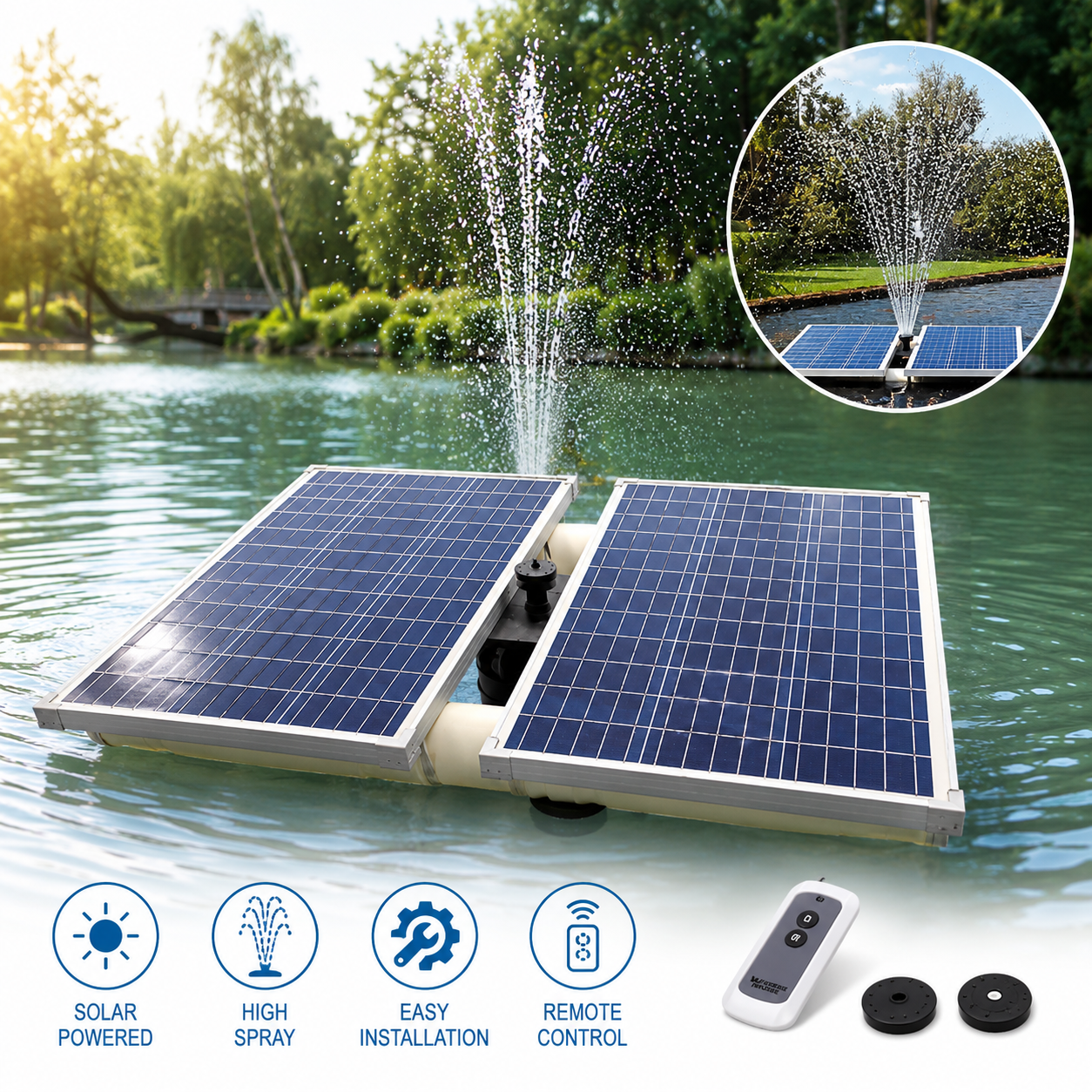 Solar floating fountain and pond aerator 5000 L/h with 160W solar panels