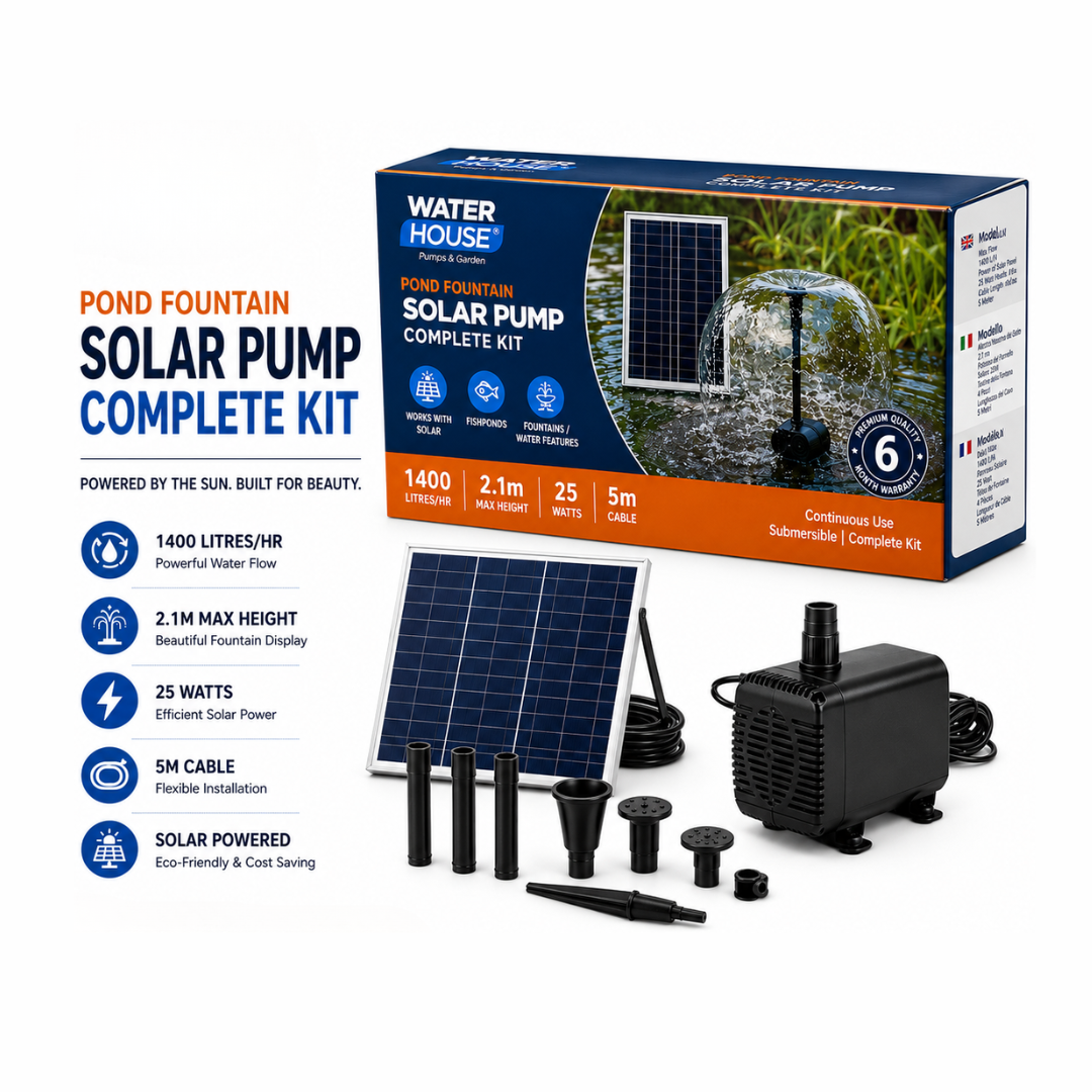 Solar pond fountain pump kit with packaging, solar panel and pump