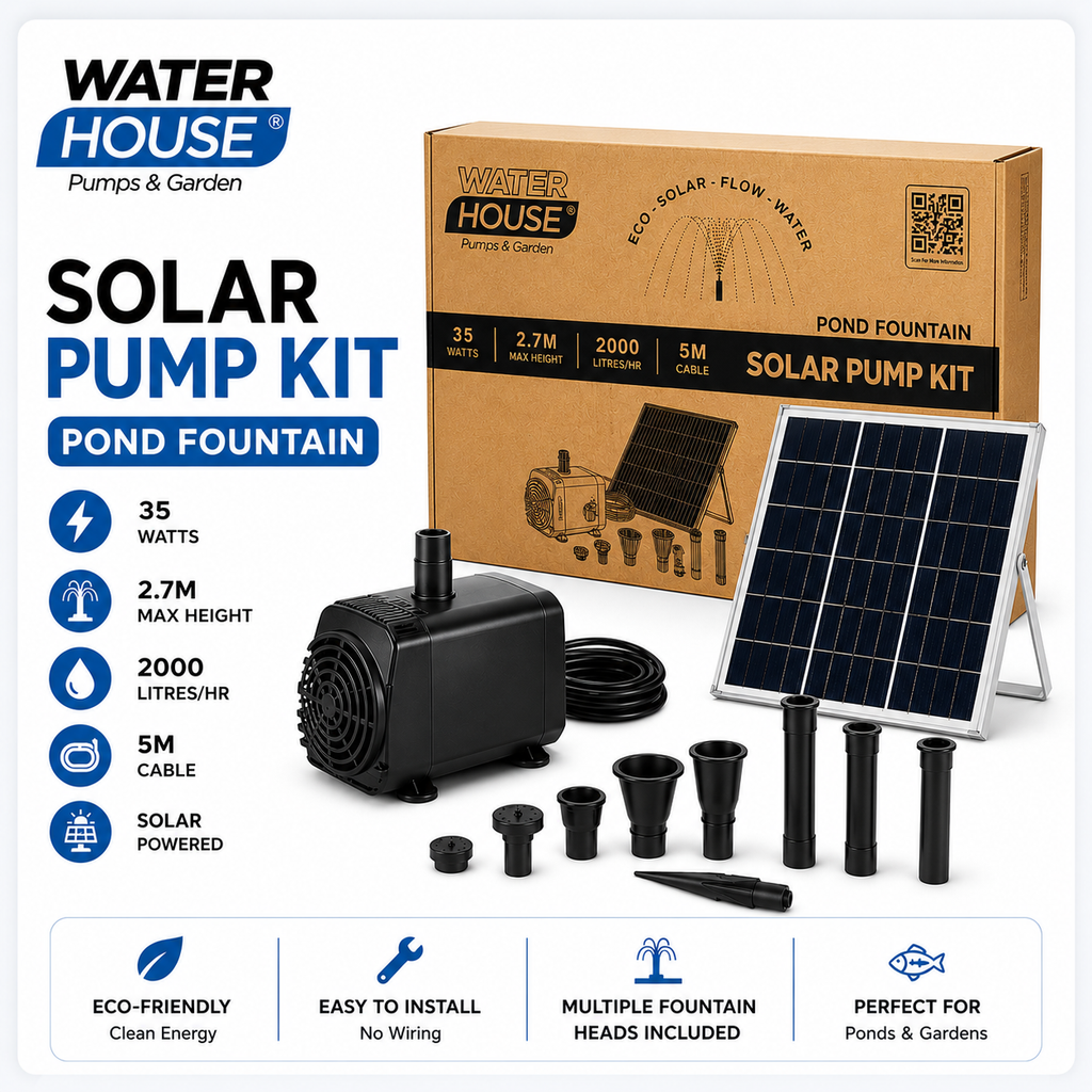 Solar submersible pond and fountain pump kit 2000 L/h with 35W panel