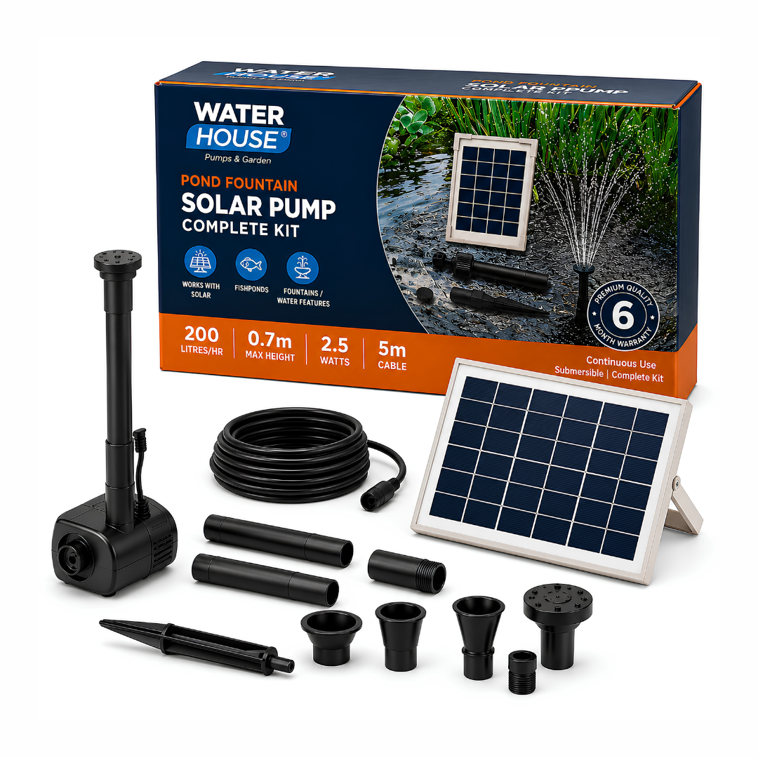 Solar submersible pond pump kit 200 L/h with 2.5W panel and nozzles