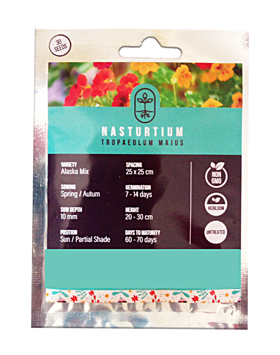 Edible Flower Seeds - Nasturtium Alaska Mix  - 30 Seed Pack